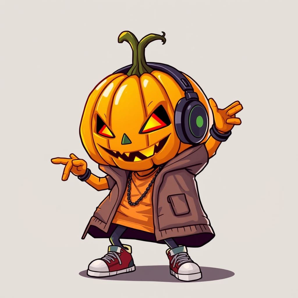 Dancing Pumpkin-Head Character in Hip-Hop Style