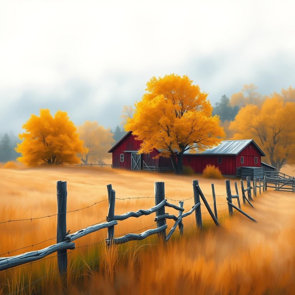 Autumn Countryside: Impressionist Watercolor Painting