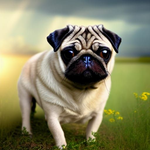 Heavenly Cute Pug in Divine Sunshine