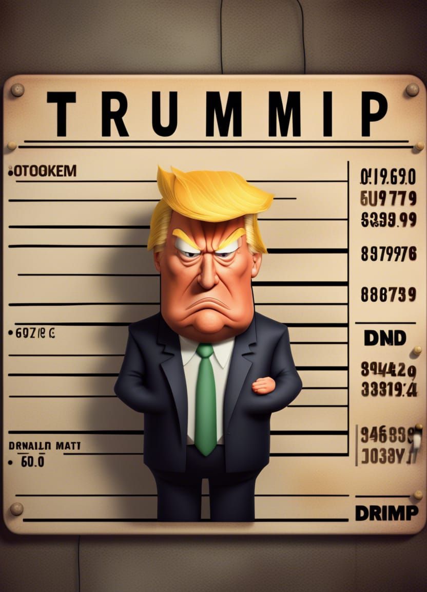Cartoon Donald Trump Mugshot: Detailed Matte Painting