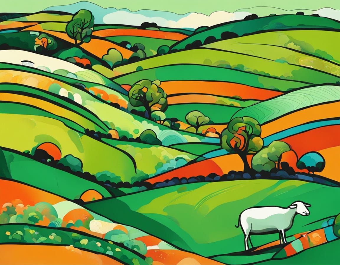 Vibrant Emerald Isle Landscape in Whimsical Style