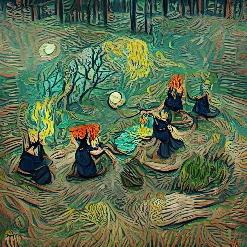 Witches' Forest Ritual as Impasto Painting