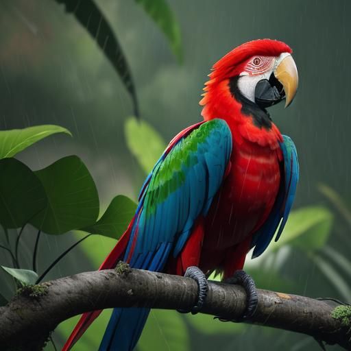 Vibrant Scarlet Macaw in Rainforest Habitat
