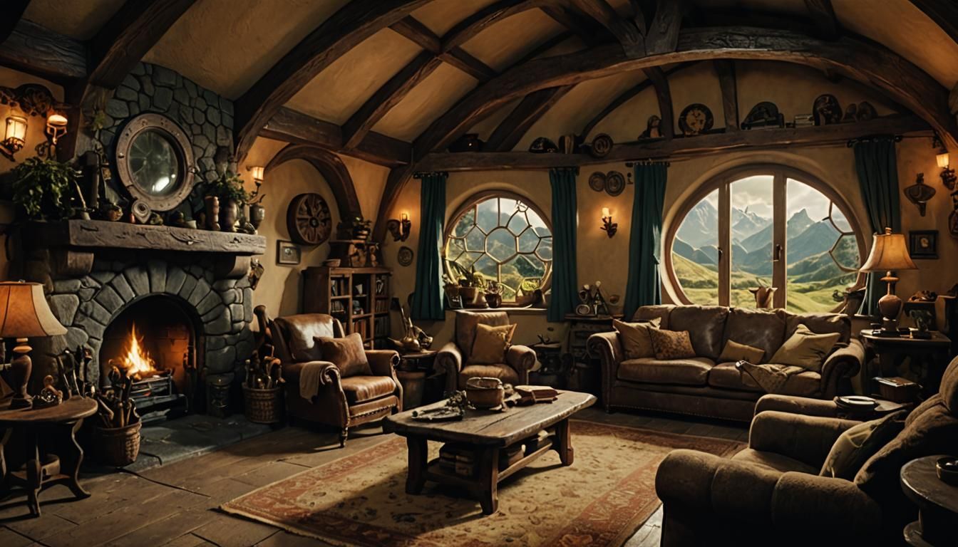 Cinematic Hobbit House Living Room Interior