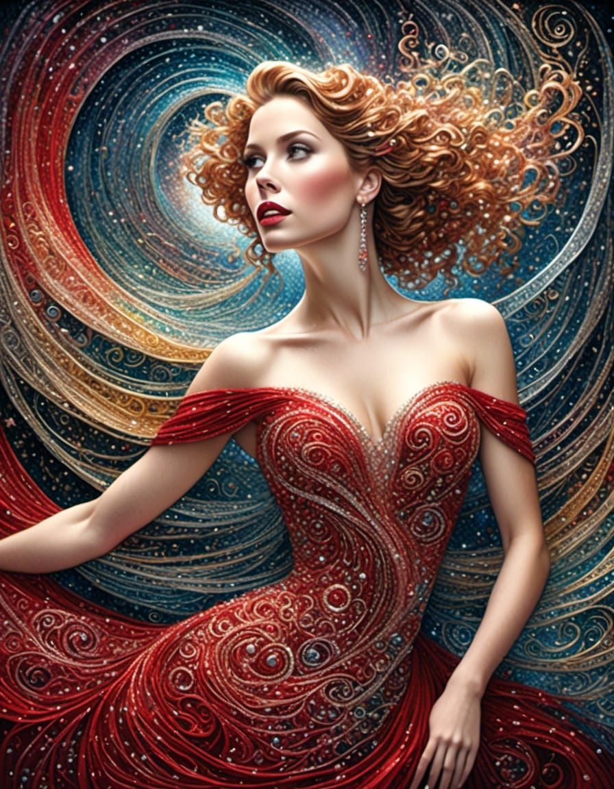 Detailed Portrait of Woman in Sparkling Dress