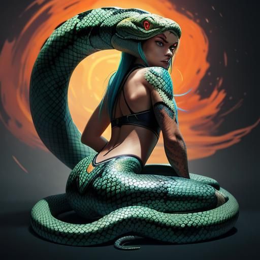 Woman with Snake Tail in Hyperrealistic Splash Art