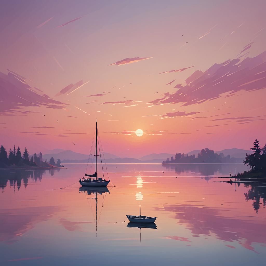 Pink Sunset Reflection on Serene Lake