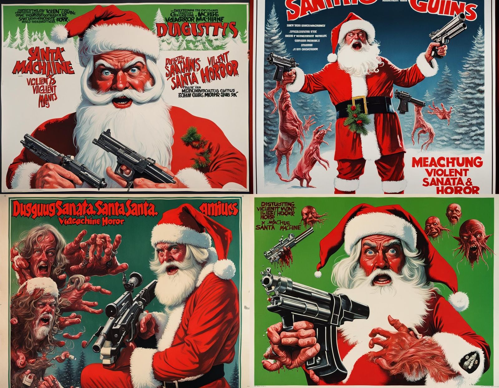Violent Santa Horror Movie Poster in 1970s Style