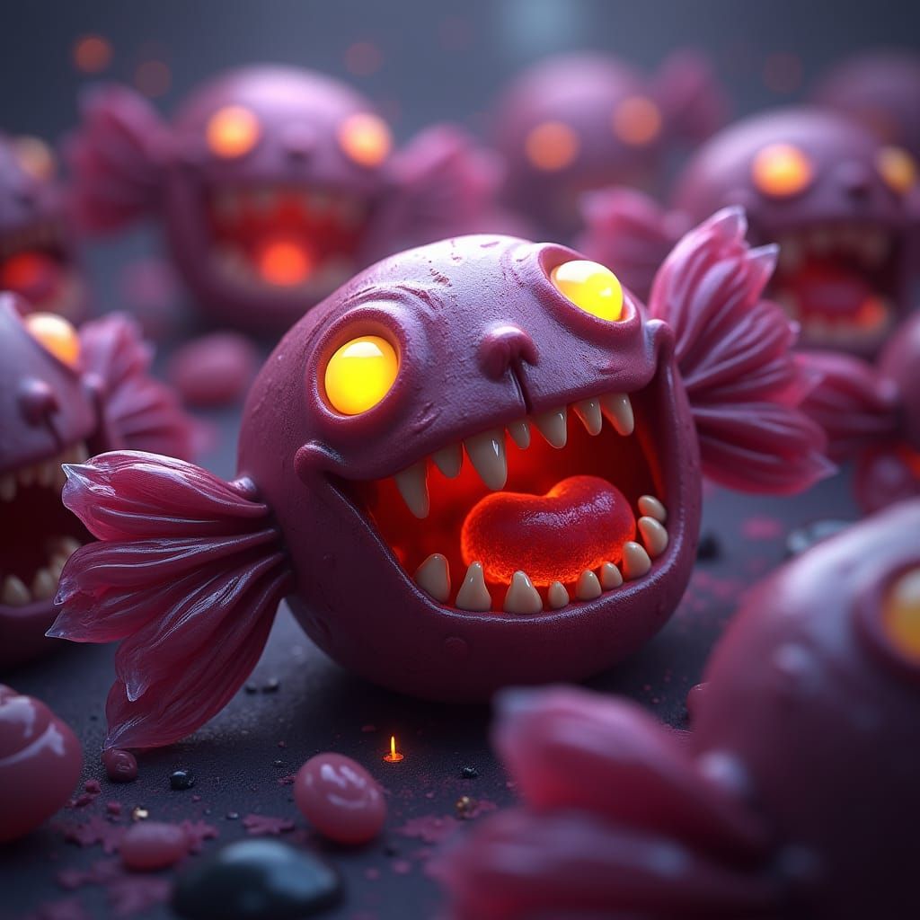 Cannibalistic Cartoon Candies in Dark Fantasy Style