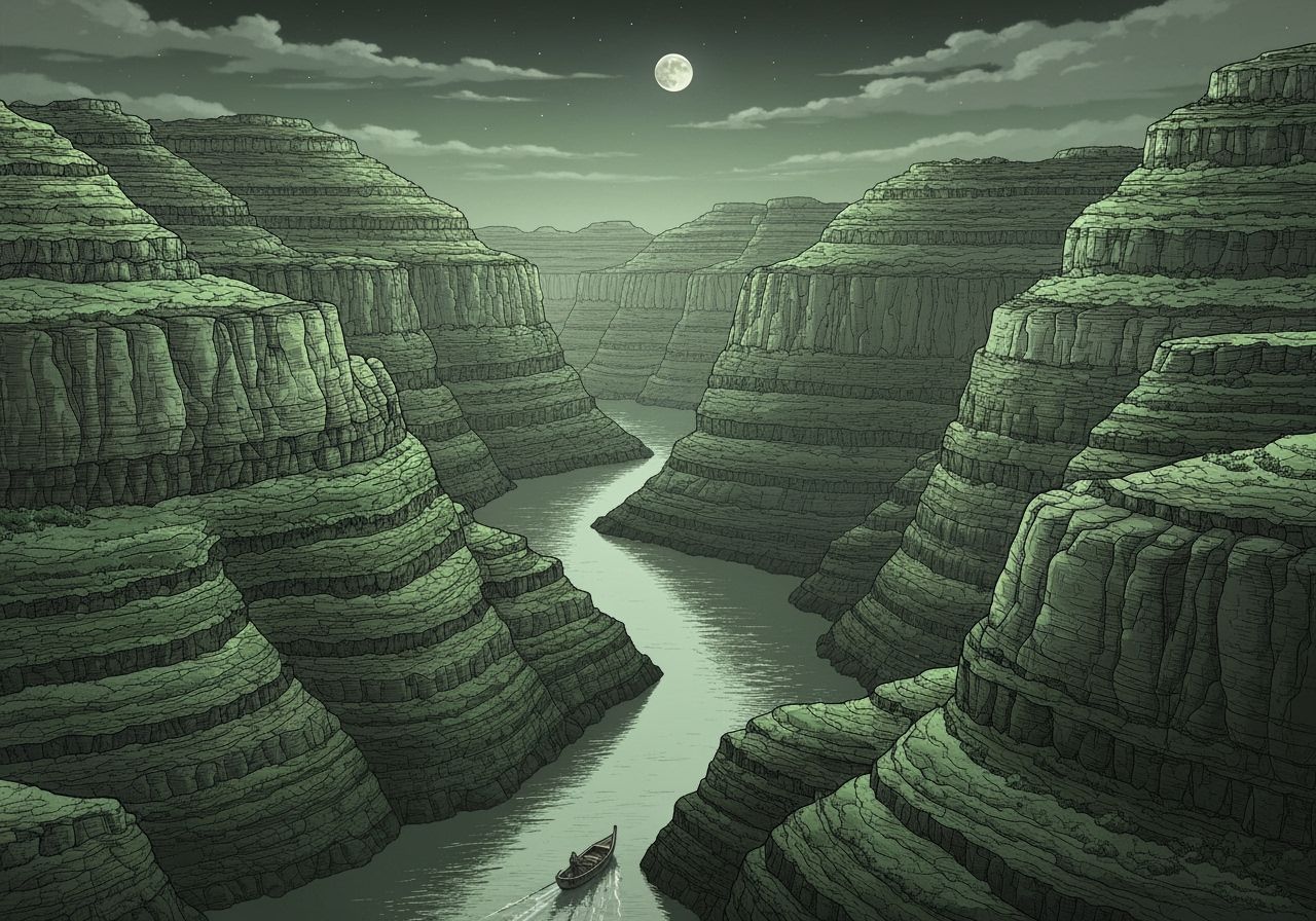 Green Canyon River Scene with Full Moon
