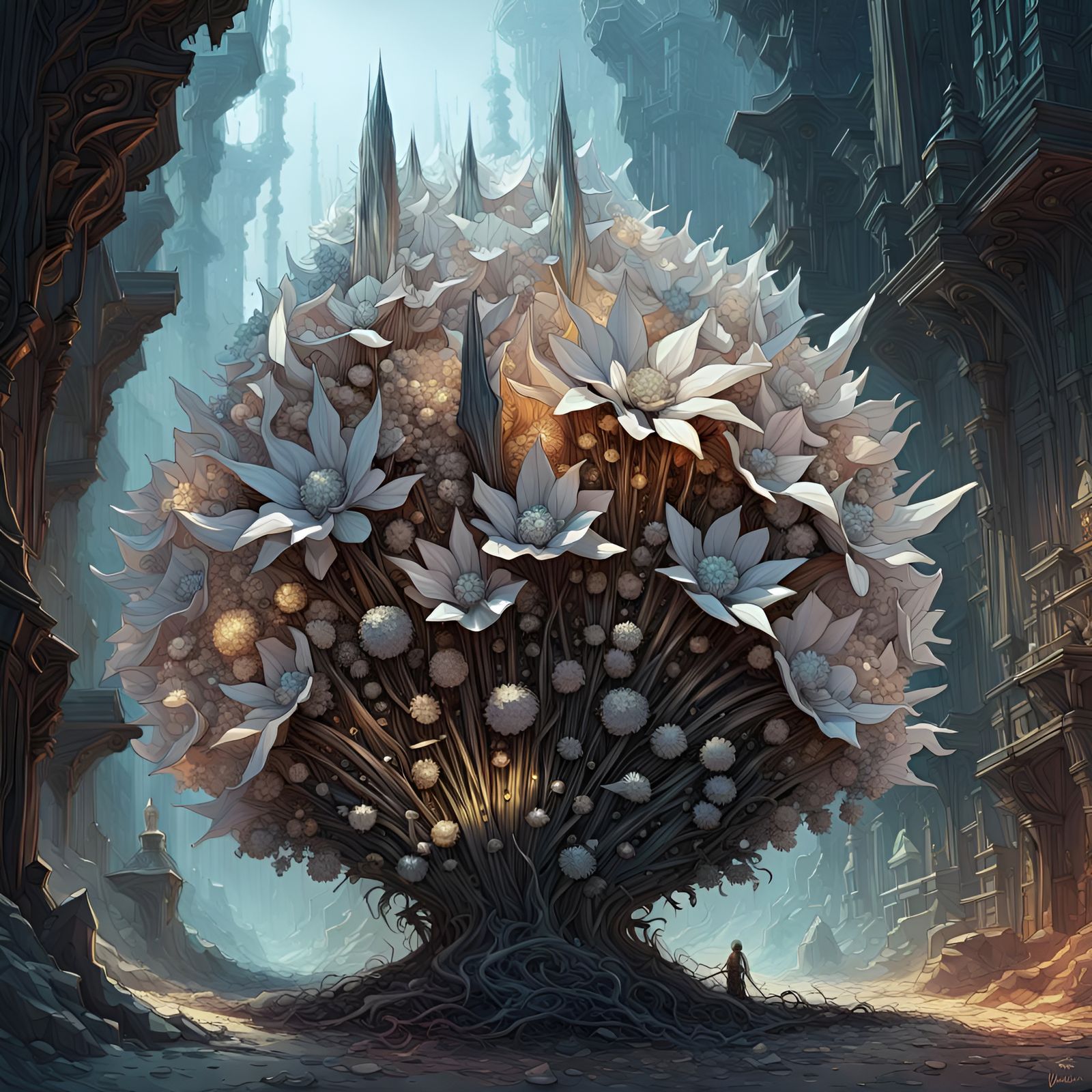 Crystallized Metallic Cornucopia in Digital Art Style