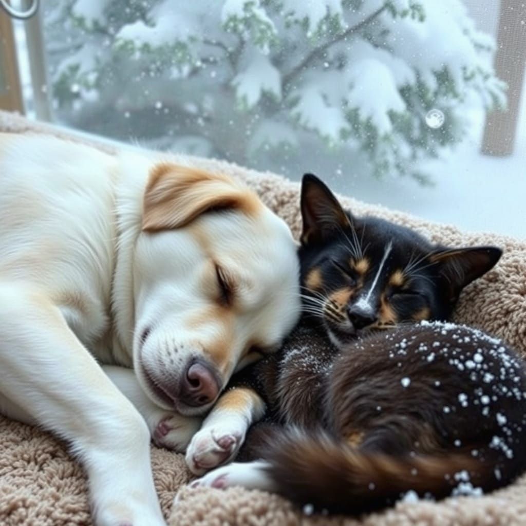 Snowy Serenity: Dogs and Cats in Winter Wonderland