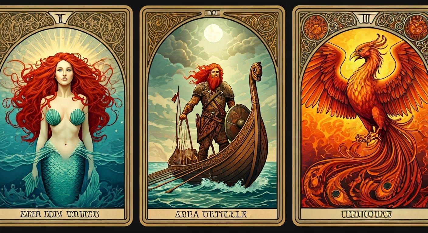 Tarot Cards: The Mermaid, The Viking & The Phoenix🧜‍♀🧔🐦‍🔥