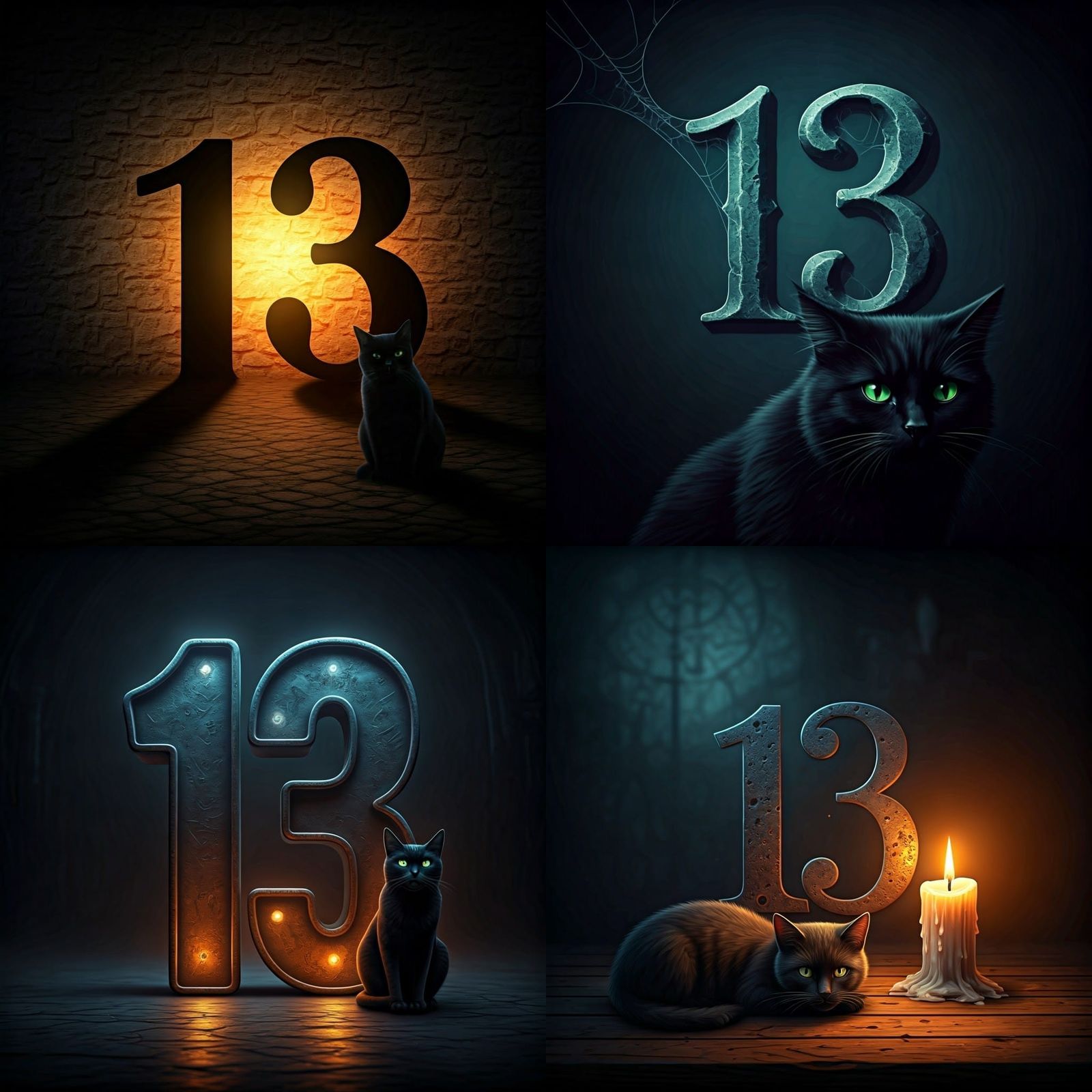 Ominous Number Thirteen with Black Cat