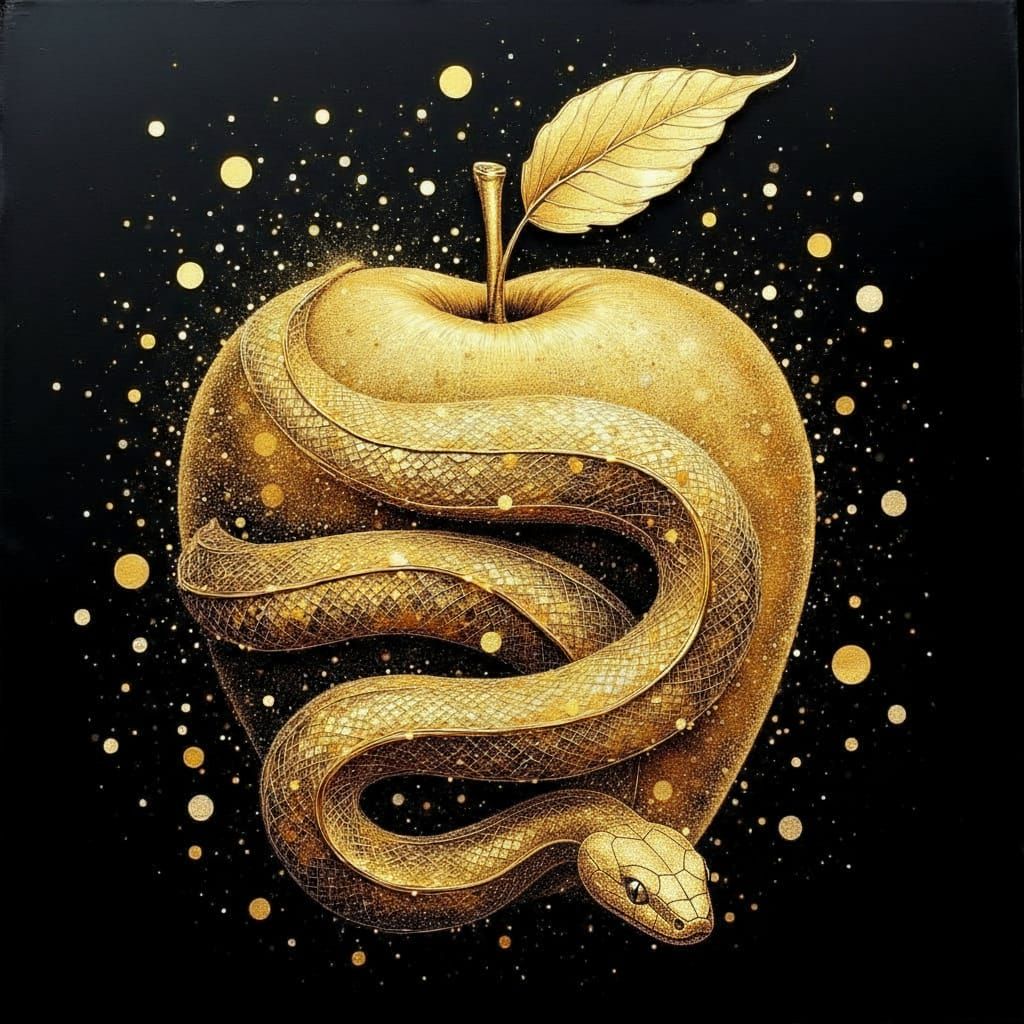Golden Apple and Snake with Glittering Fall