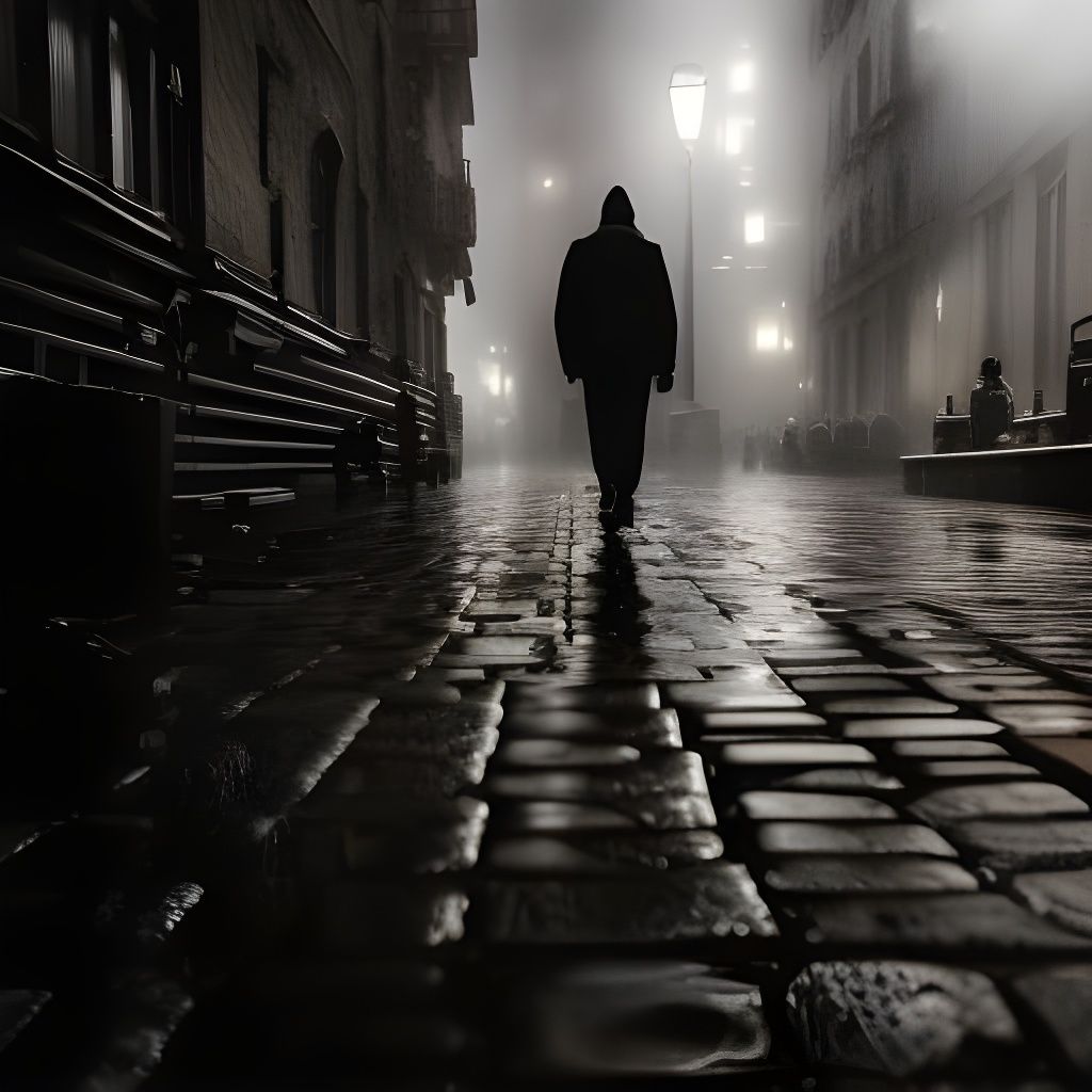 Noir City Criminal Silhouette Portrait in Rain