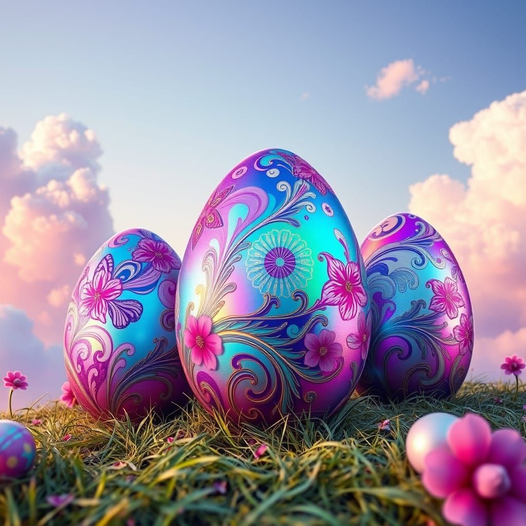 Vibrant Easter Eggs in a Futuristic Dreamscape