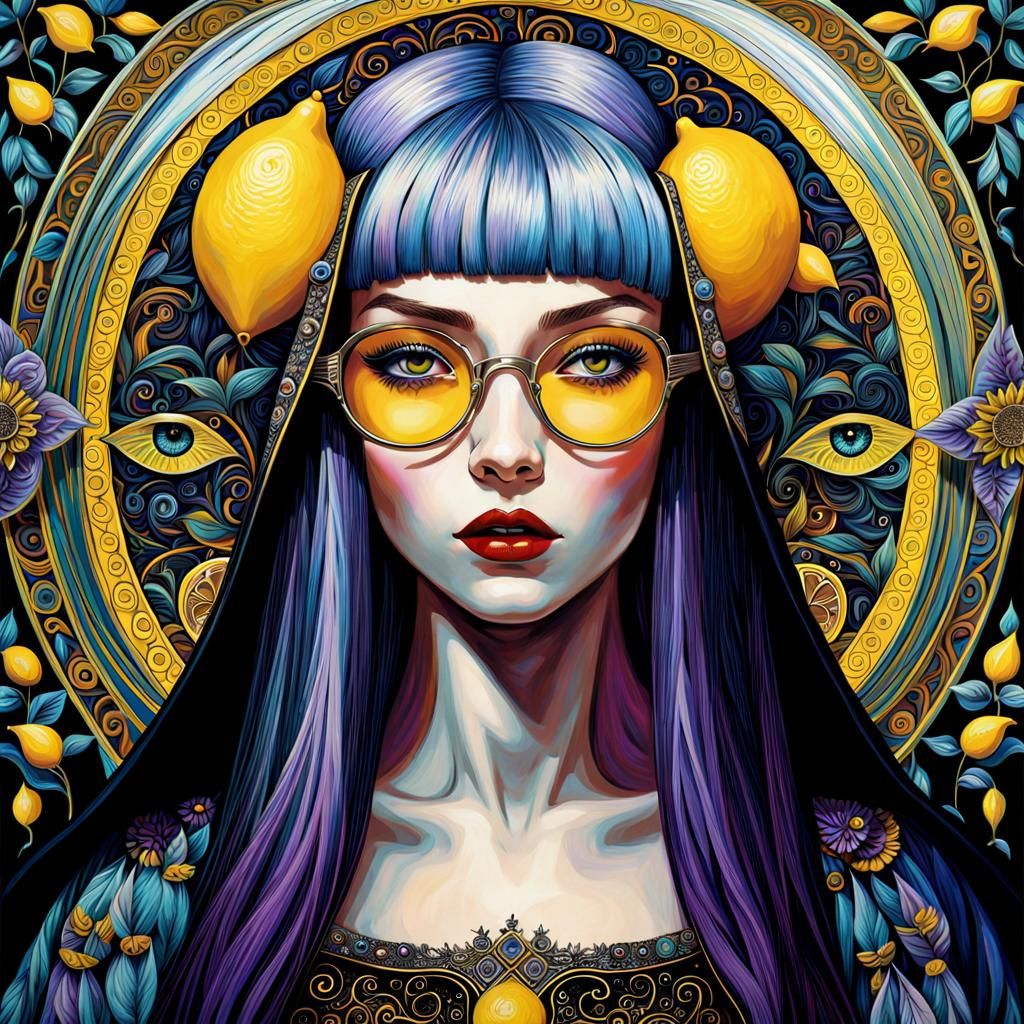 Ethereal Angel with Yellow Eyes in Maximalist Style