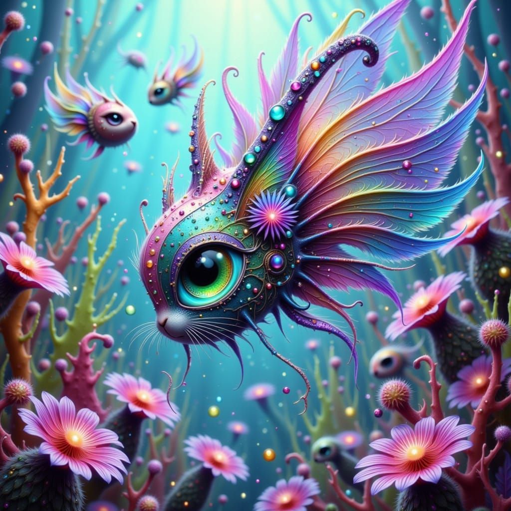 Glowing Cheshire-Cat-Fishies Swim Through Vibrant Glass Cora...