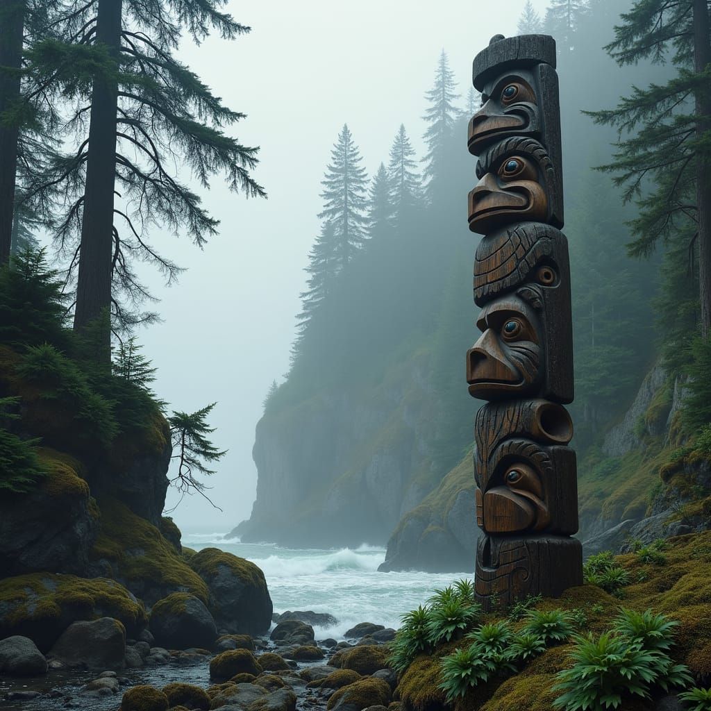 Majestic Pacific Northwest Totem in Tlingit and Haida Style