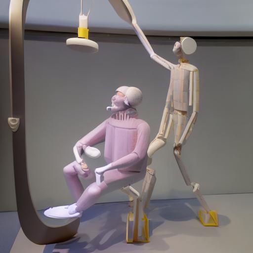 Chewing Gum and Wood Workmen Sculpture at Museum