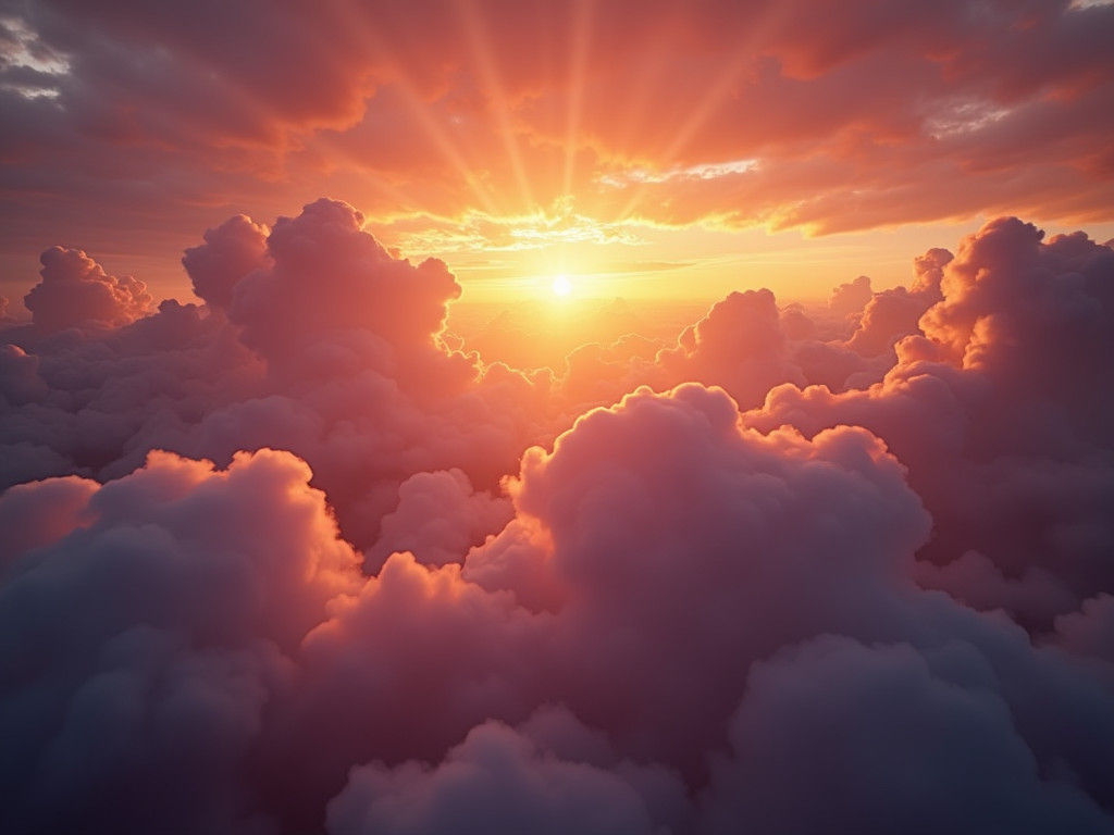 Spectacular Sunset Above Endless Clouds: Photorealistic HD