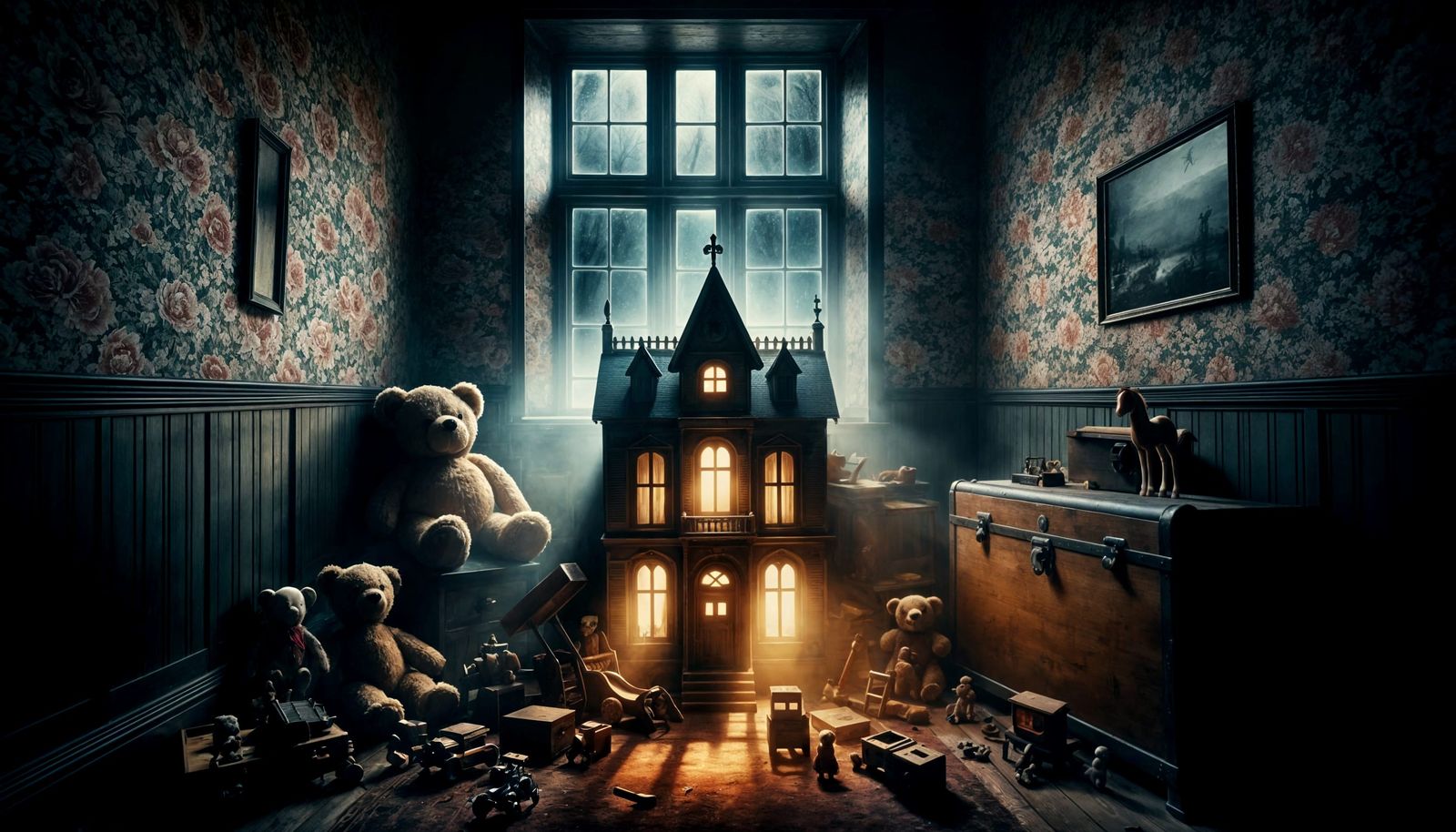 Sinister Dollhouse: A Haunting Psychological Horror Scene