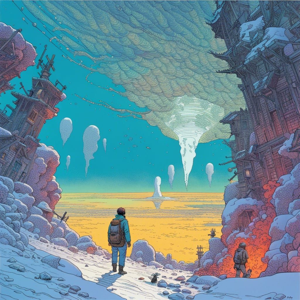 Winter Ghosts in Moebius Style Landscape