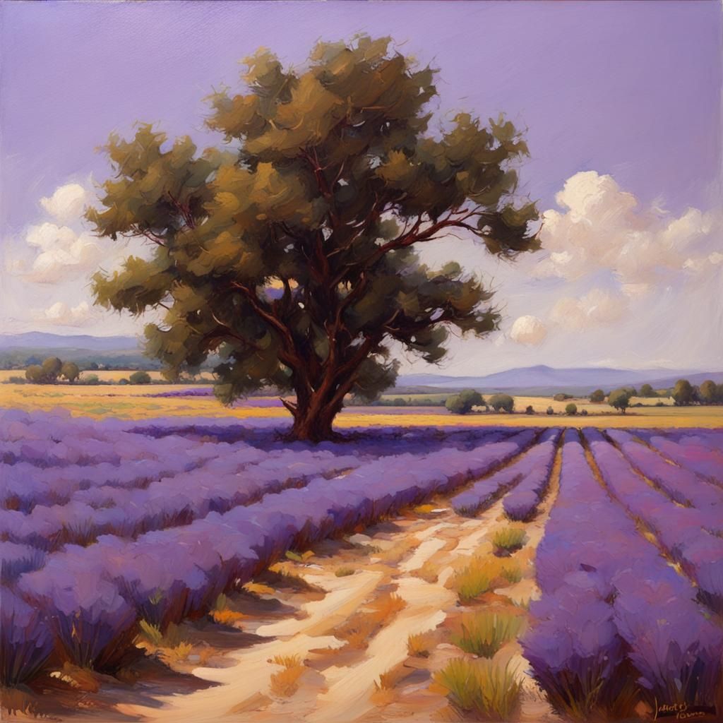 Lavender Fields: Oil Painting Landscape