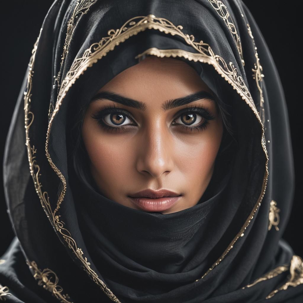 Dramatic Portrait of Woman in Niqab, 8k Resolution