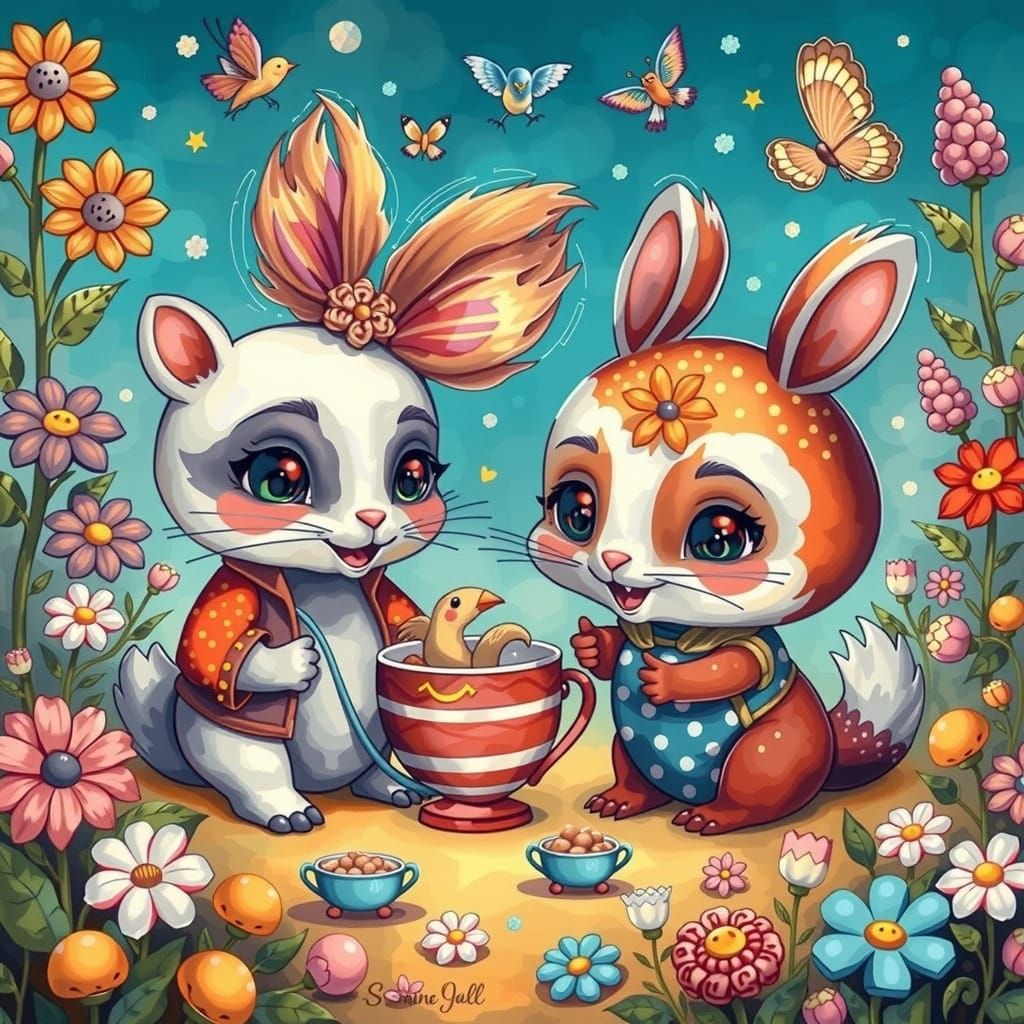 Kawaii Cars on Cheerful Street in Surreal Style