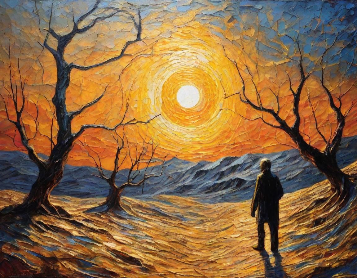 Surreal Cosmic Landscape with Golden Eclipse, as Oil Paintin...