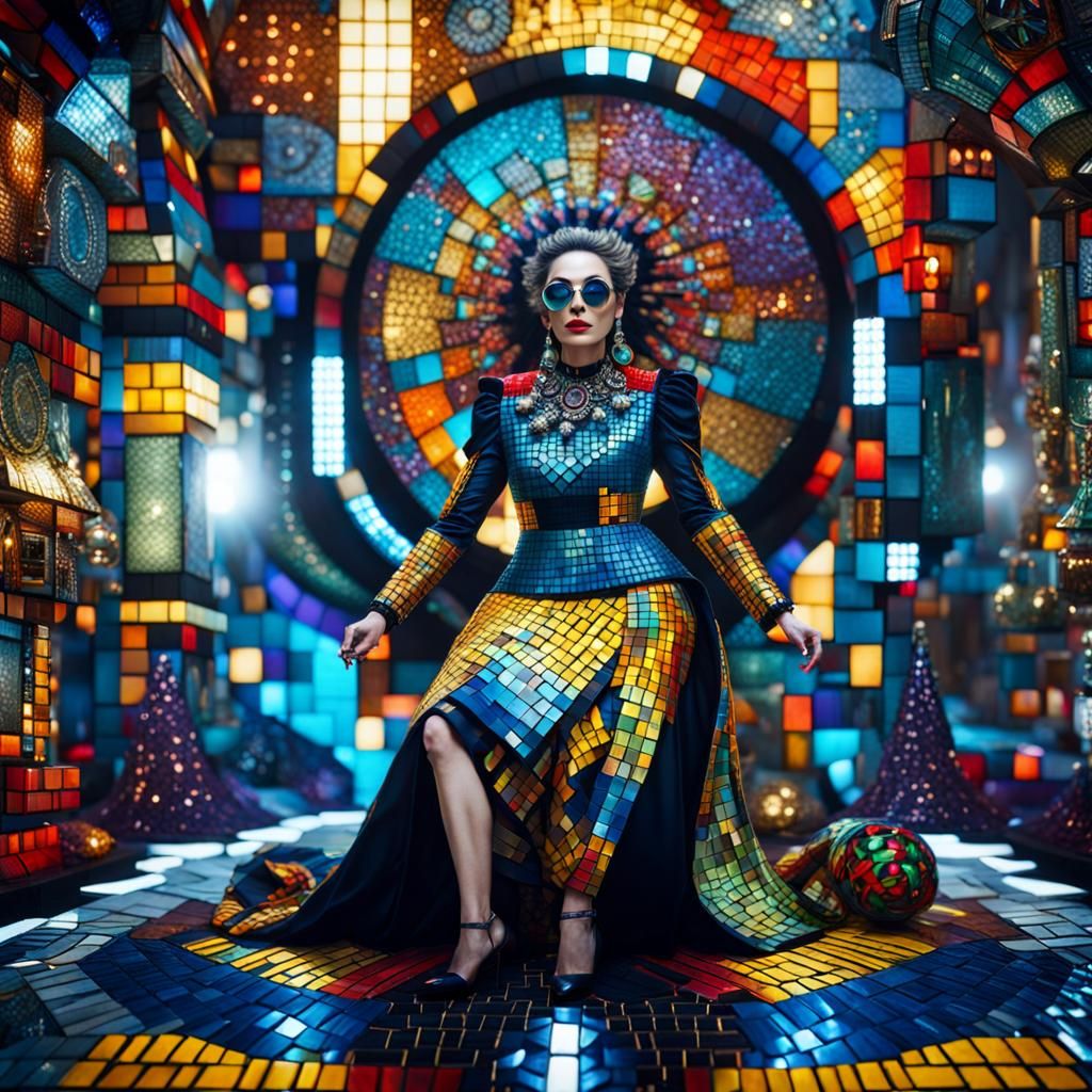 Hyperrealistic Portrait of Woman in Surreal Mosaic Style