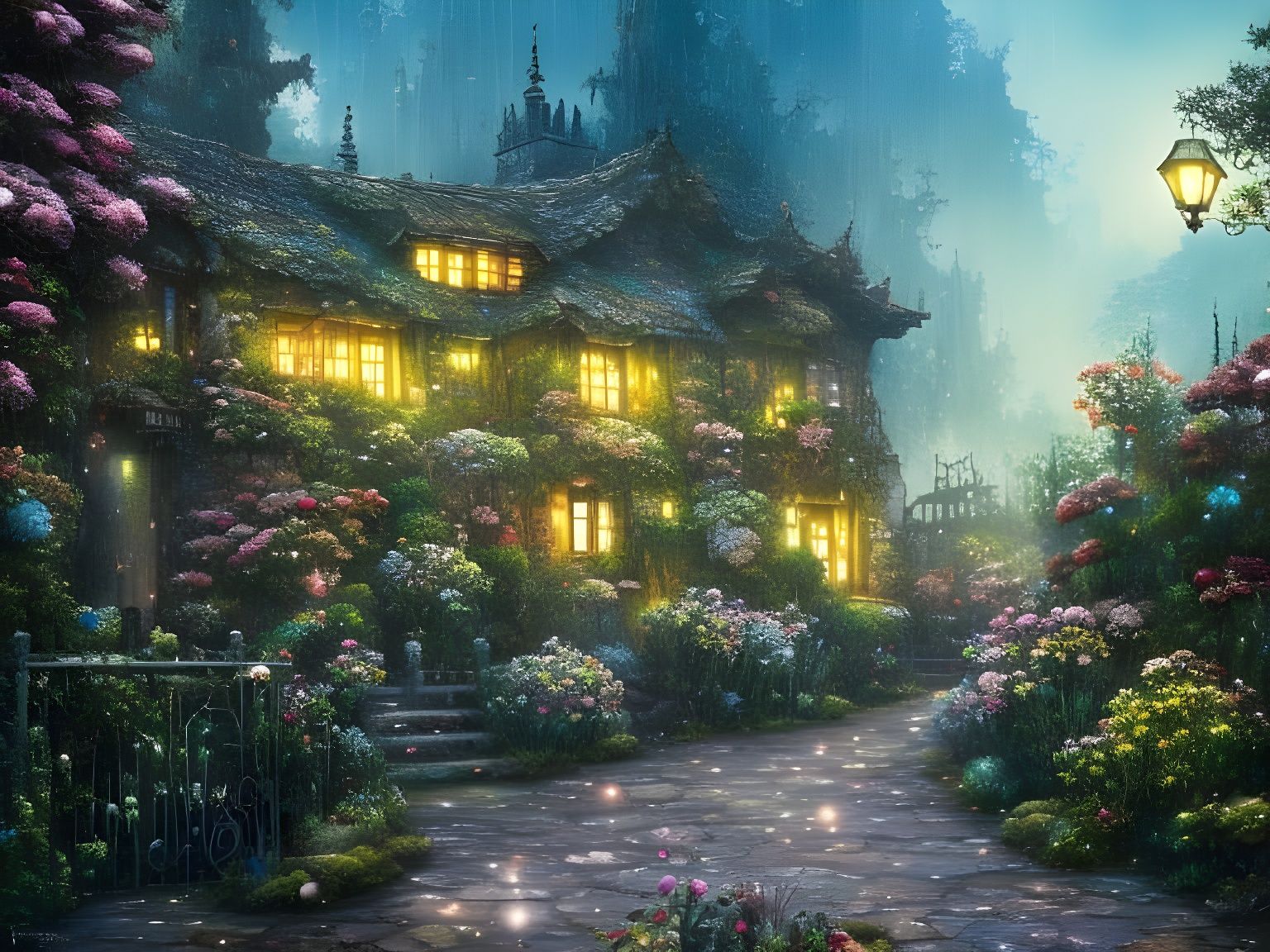 Ghibli-Inspired Apartment Building with Lush Gardens