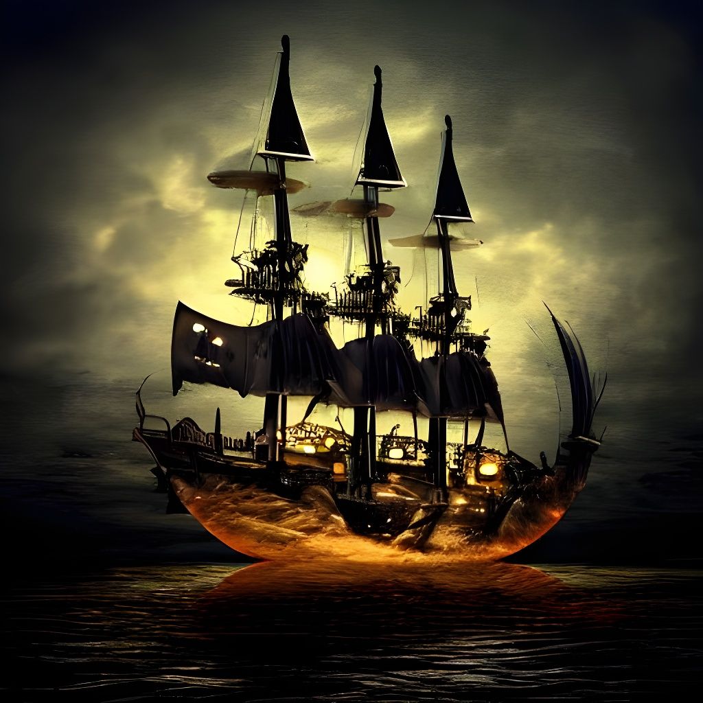 Ghostly Pirate Ship Soaring in Cloudy Sky