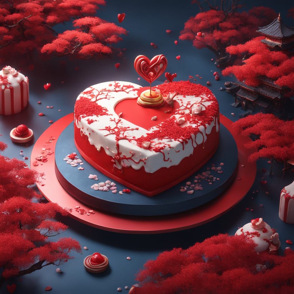 Japanese Dessert Fantasia with Heart and Cake