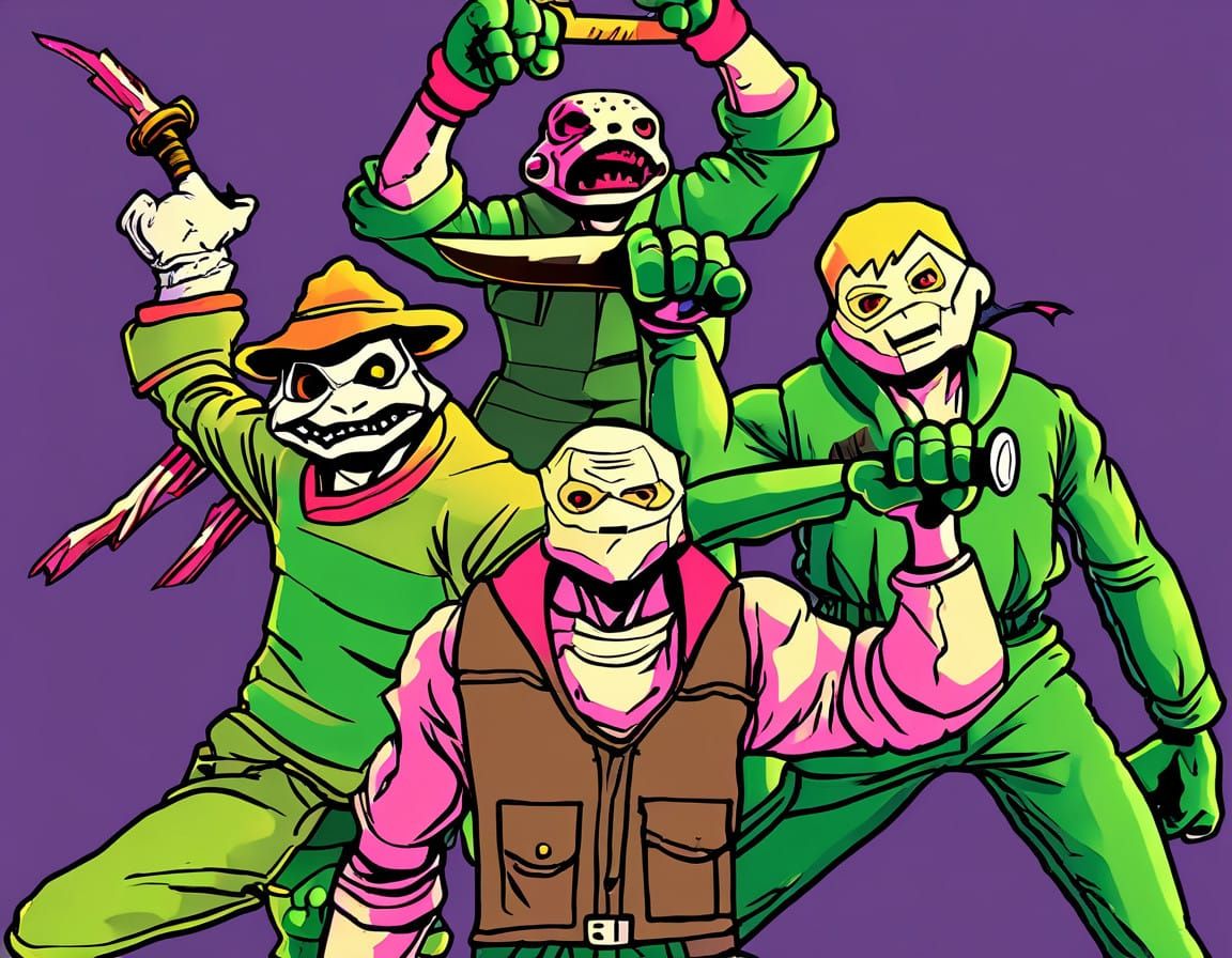 Gritty Cartoon Turtles in Dark Transformed Portraits