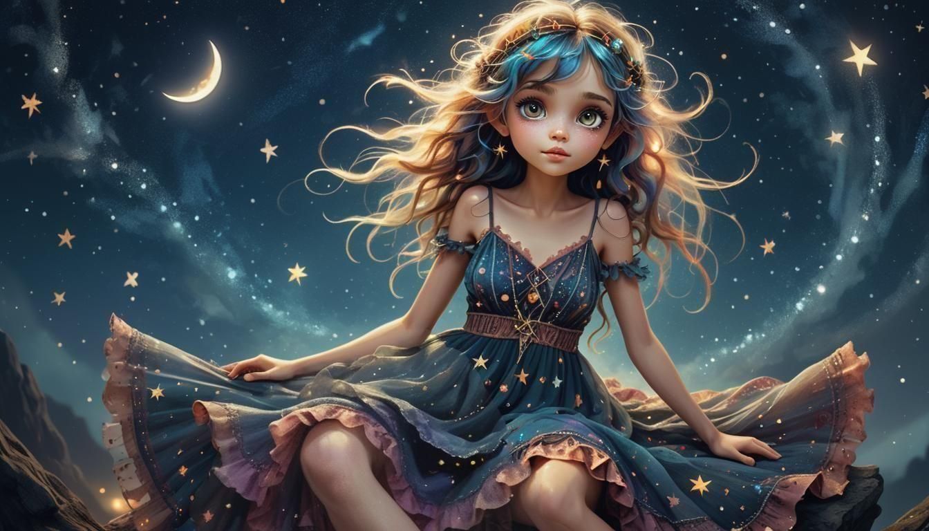 Whimsical Punky Pixie in Starry Night Sky