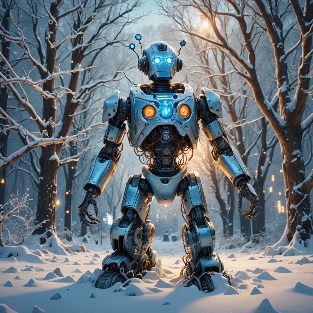 Robot Snowman in Winter Wonderland: Digital Art