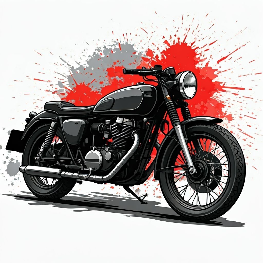 Vintage Motorcycle Silhouette with Ink Splatter Effect