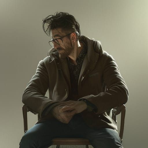 Troubled Man Portrait in Detailed Digital Art