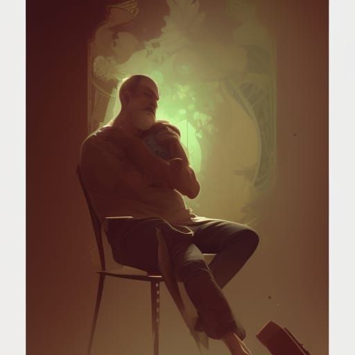 Distressed Man Portrait in Hyperdetailed Art Style