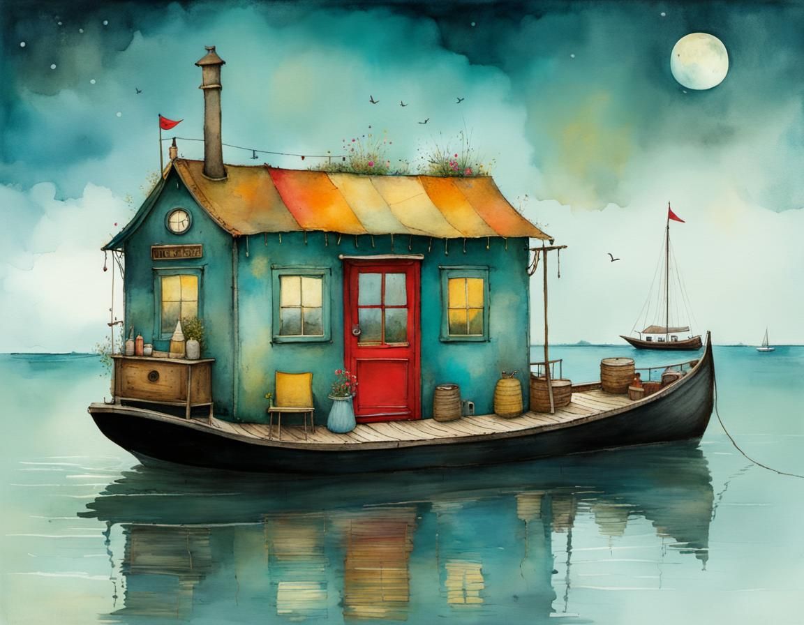 Whimsical Home Sweet Home on a Quirky Houseboat