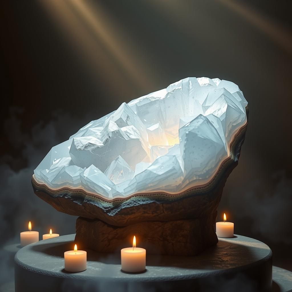 Selenite Crystal Slab in Ethereal Digital Art Style