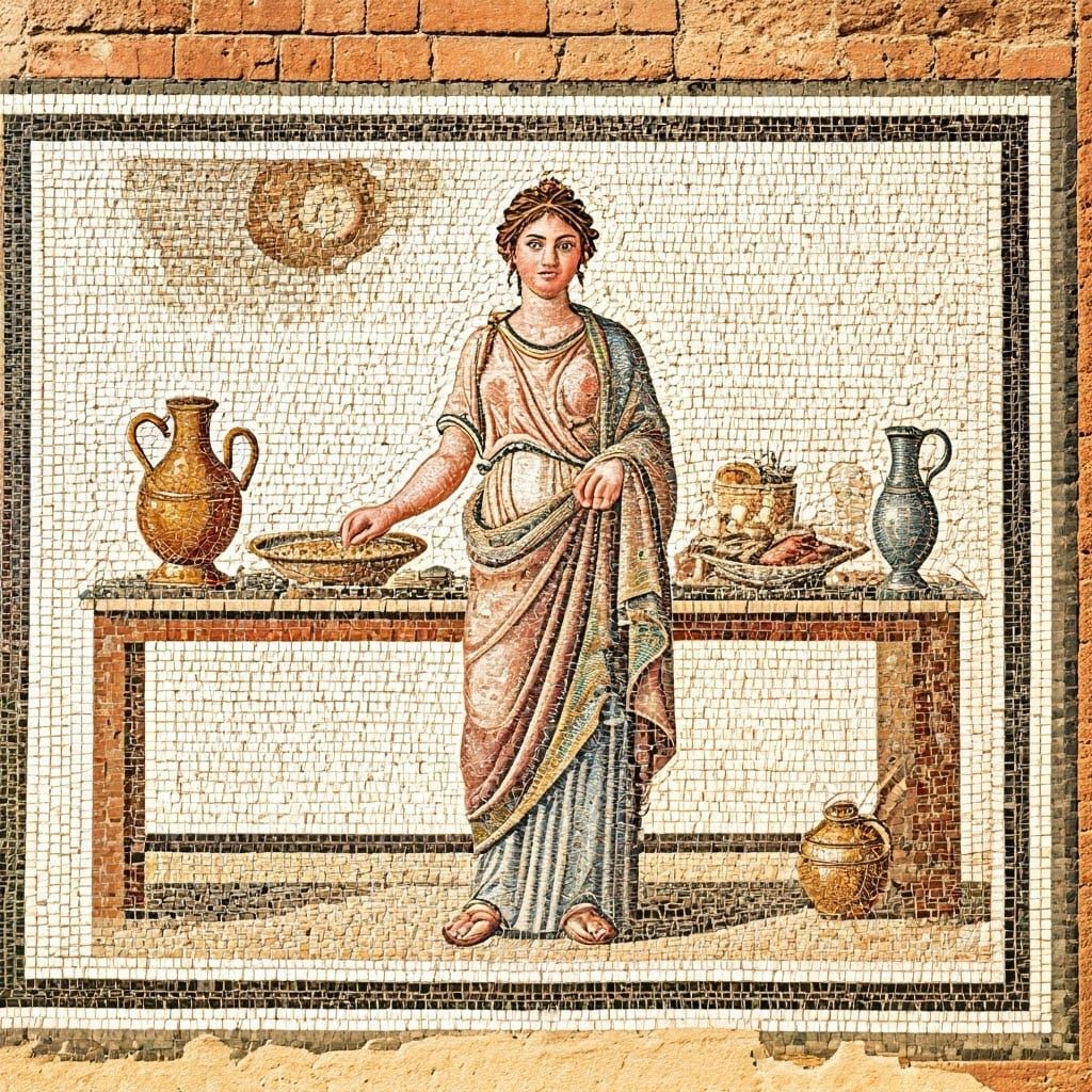 Ancient Roman Mosaic of a Cozy Kitchen