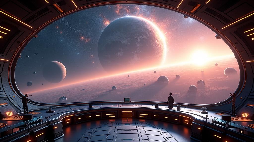 Futuristic Spaceship View of Unknown Solar System