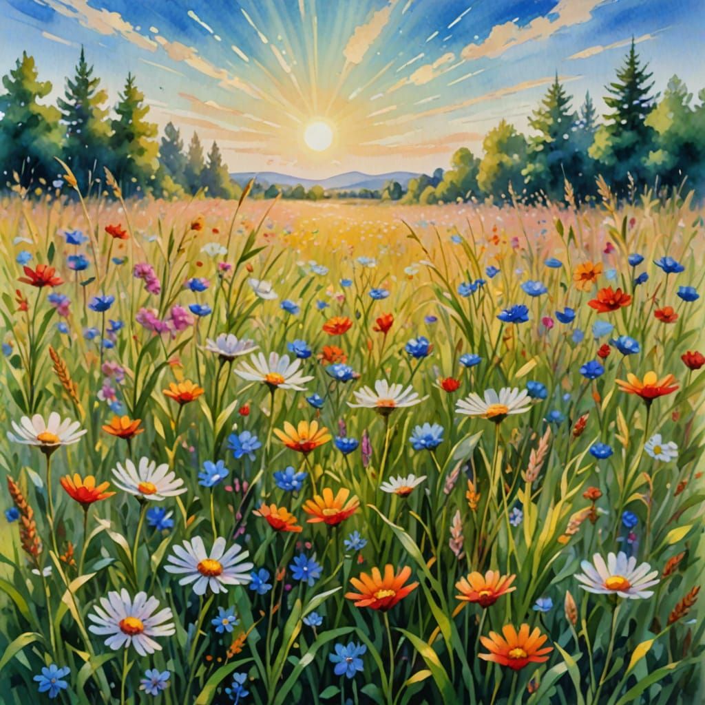 Vibrant Summer Blooms in Dreamy Watercolor Style