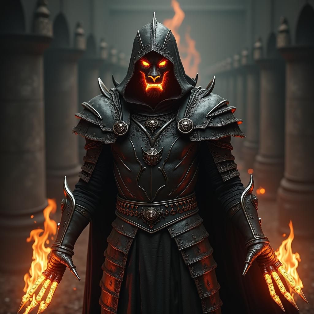 Lion Masked Knight in Fire Armor