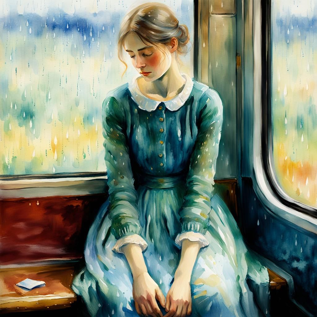 Impressionistic Portrait of Woman on Train
