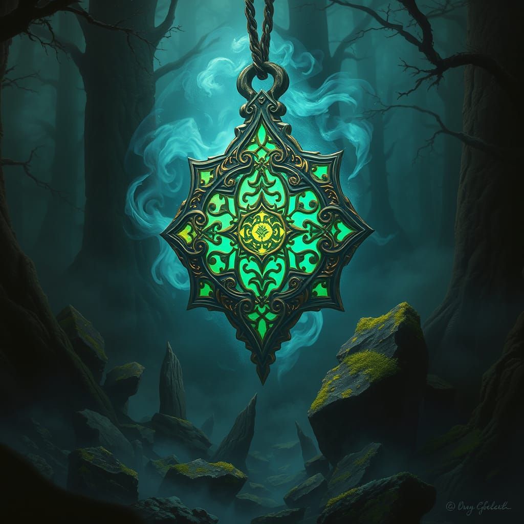 Bioluminescent Talisman in Ancient Forest